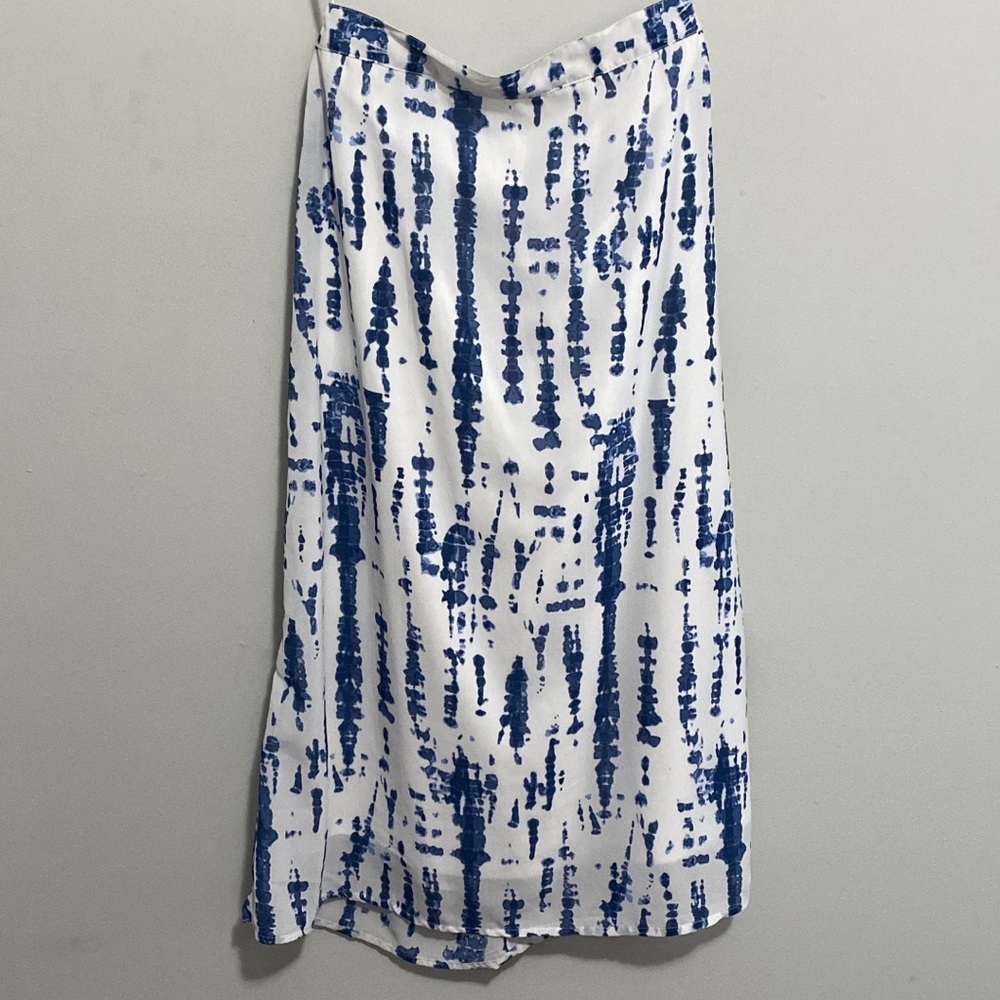 Blue & white print midi skirt